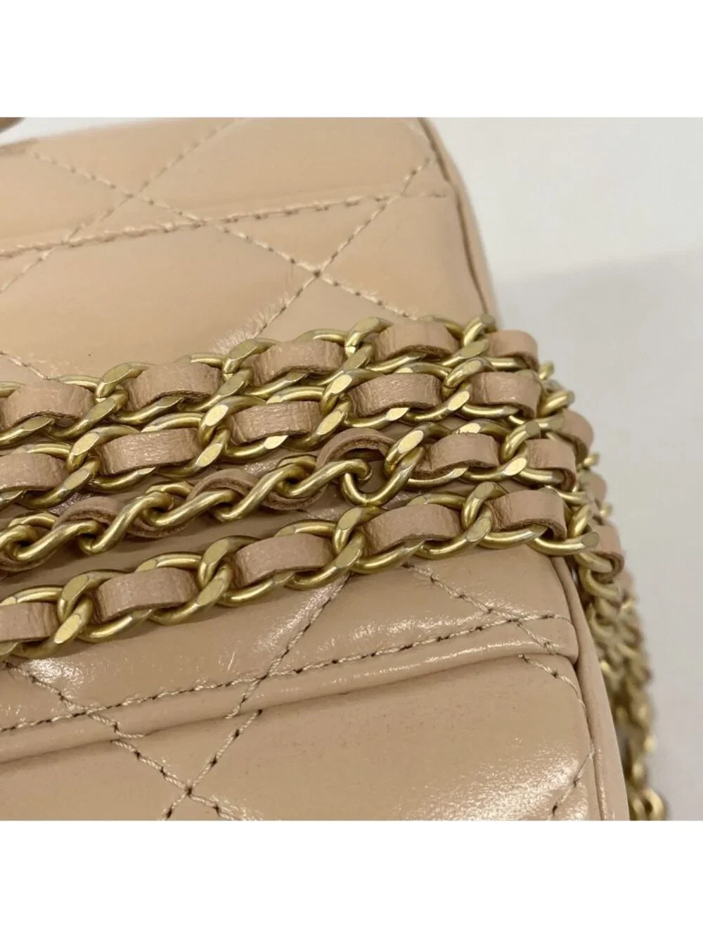 Chanel Vanity Bag Quilted Lambskin Pink Beige Gold